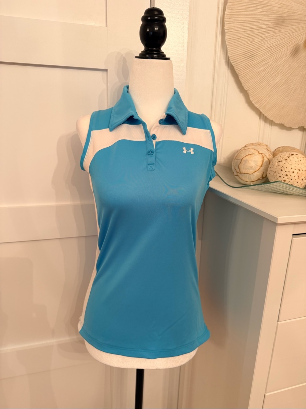 Under Armour Women’s Aqua & White Sleeveless Polo Tank